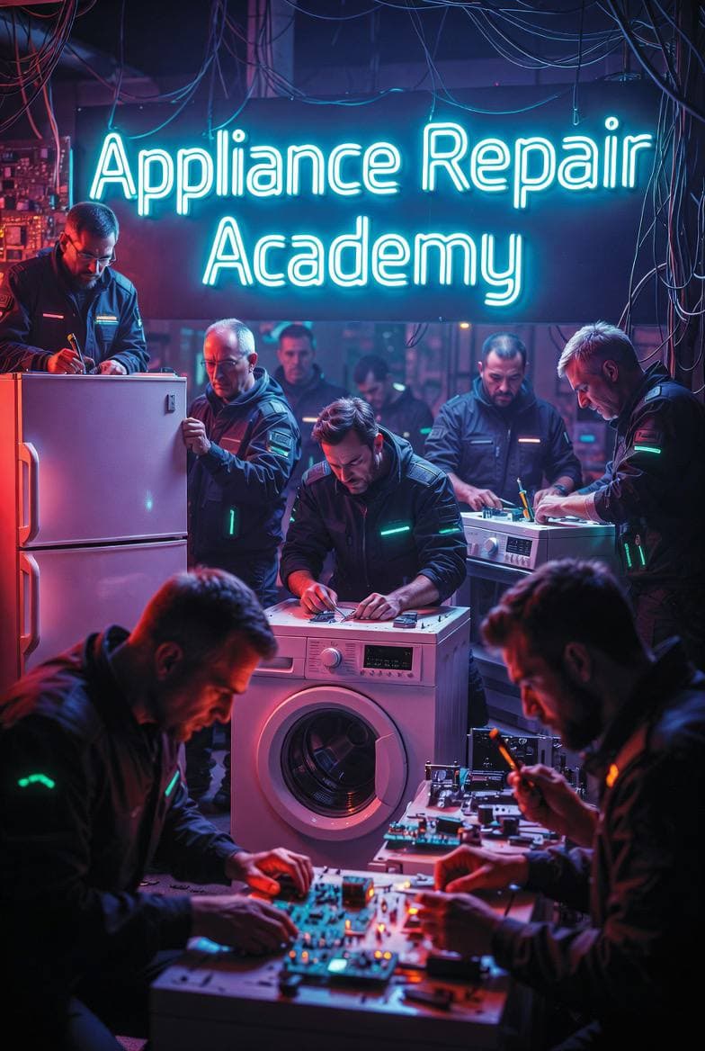 Technicians under neon lights